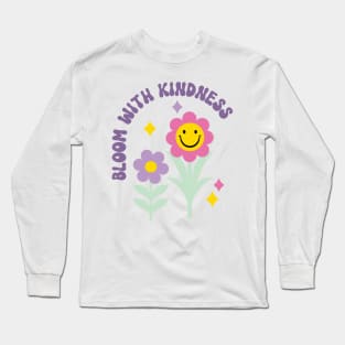 Bloom with Kindness, Retro Flowers and Smiley Face Long Sleeve T-Shirt